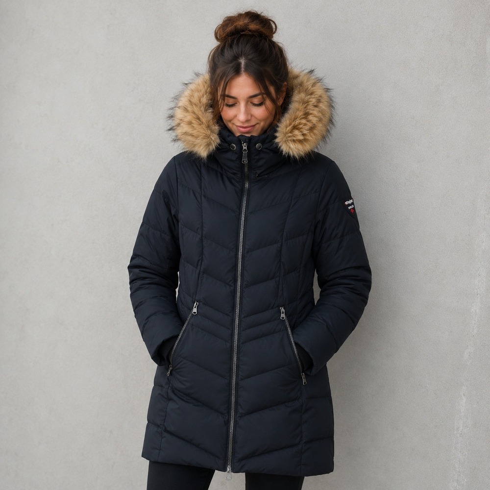 Pajar Canada January FF Parka Women M Black Faux Fur Hood Down Puffer Coat P2F63
